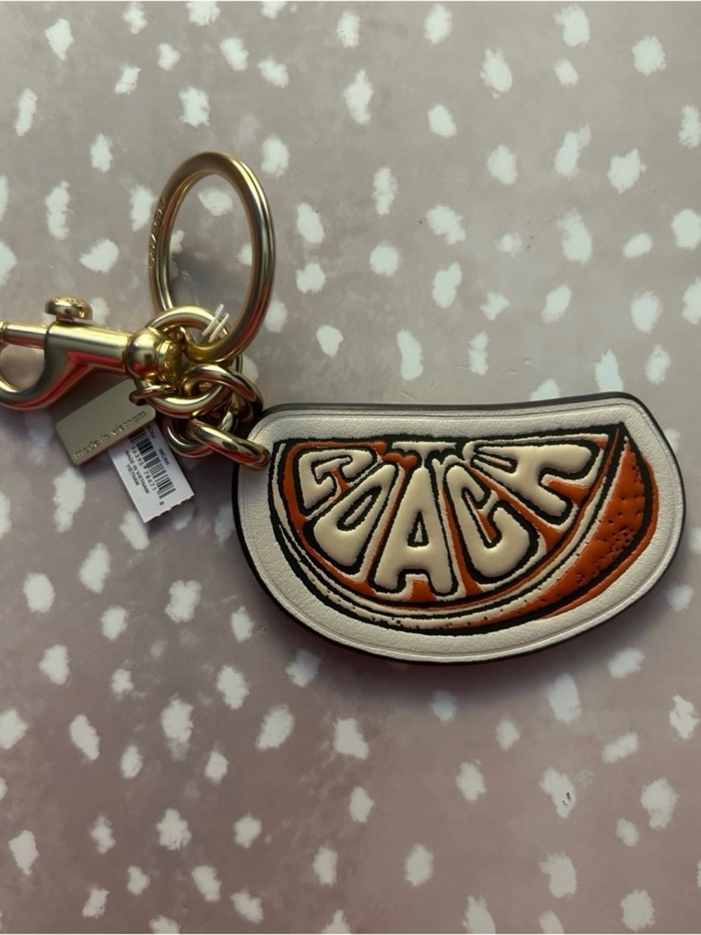 Coach NWT Orange Slice Leather Keychain